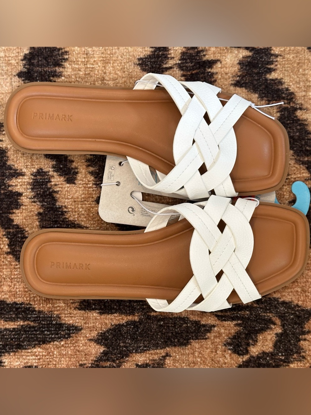 Primark White Braided Slide Sandals with Tan Footbed